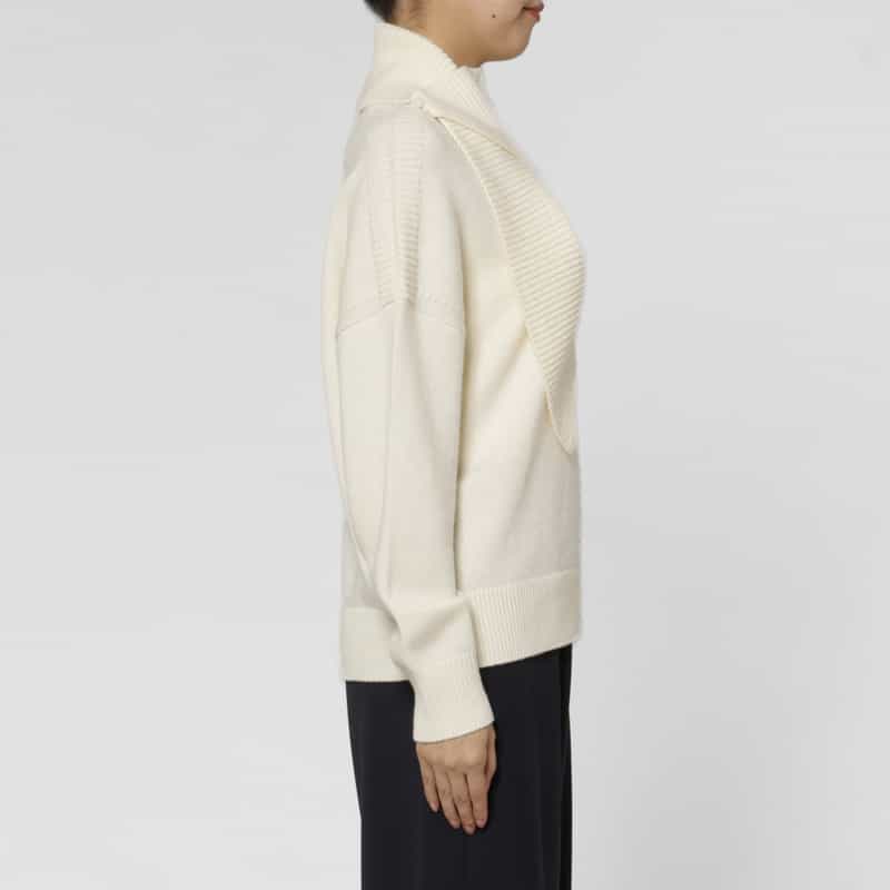 BARNEYS NEW YORK 2WAYスカーフカラー リブニットプルオーバー WHITE