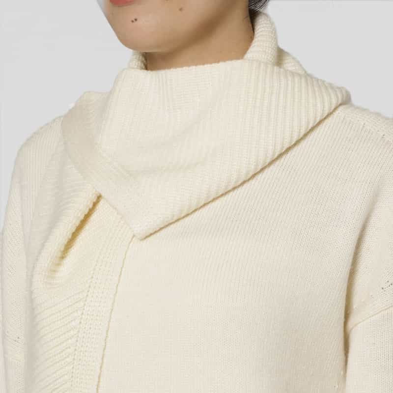 BARNEYS NEW YORK 2WAYスカーフカラー リブニットプルオーバー WHITE