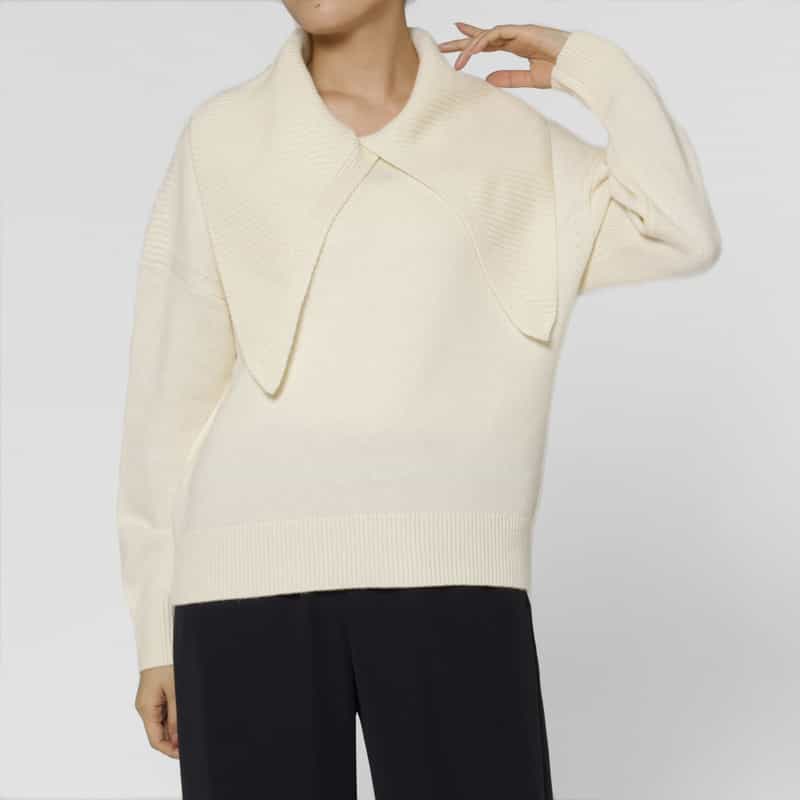 BARNEYS NEW YORK 2WAYスカーフカラー リブニットプルオーバー WHITE