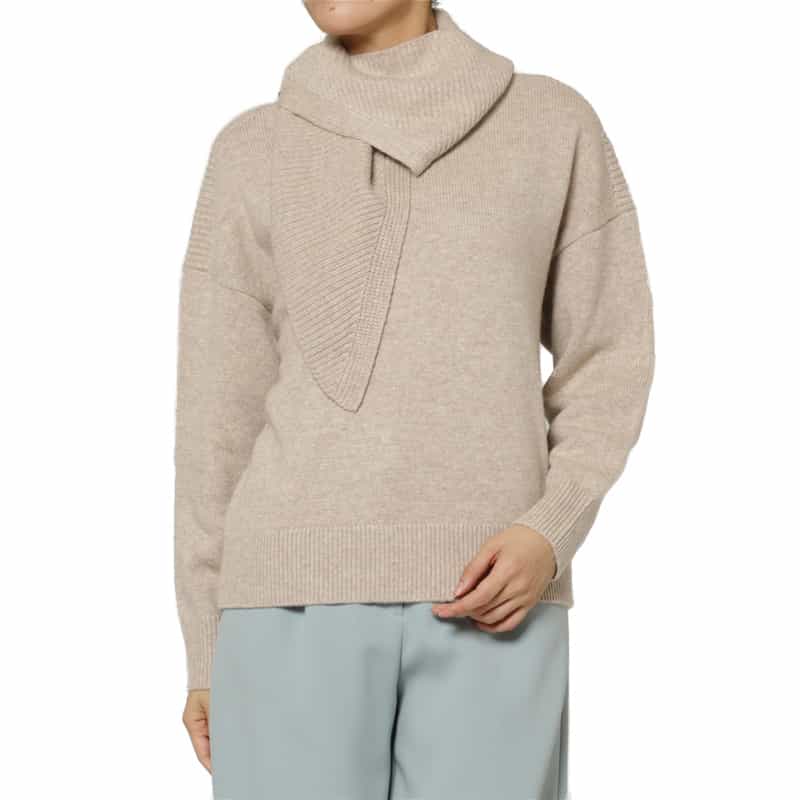 BARNEYS NEW YORK 2WAYスカーフカラー リブニットプルオーバー BEIGE