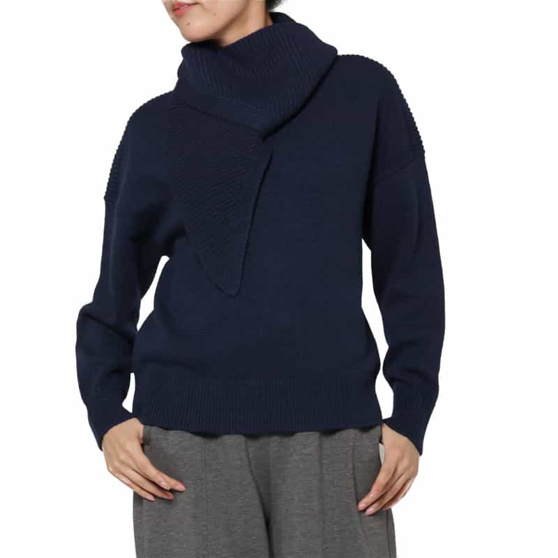 BARNEYS NEW YORK 2WAYスカーフカラー リブニットプルオーバー NAVY