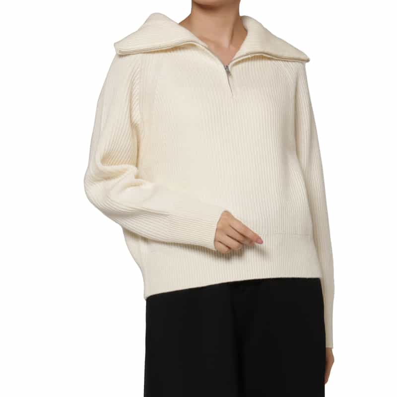 BARNEYS NEW YORK ハーフジップアップ ドライバーズリブニットプルオーバー WHITE