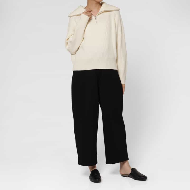 BARNEYS NEW YORK ハーフジップアップ ドライバーズリブニットプルオーバー WHITE