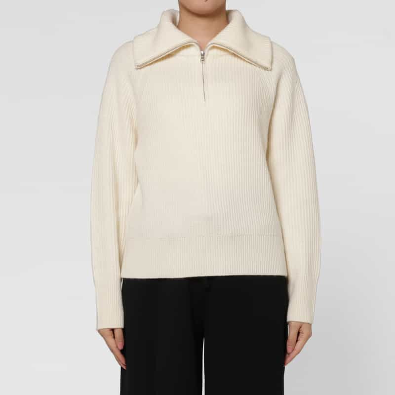 BARNEYS NEW YORK ハーフジップアップ ドライバーズリブニットプルオーバー WHITE