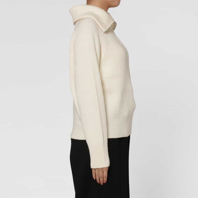 BARNEYS NEW YORK ハーフジップアップ ドライバーズリブニットプルオーバー WHITE