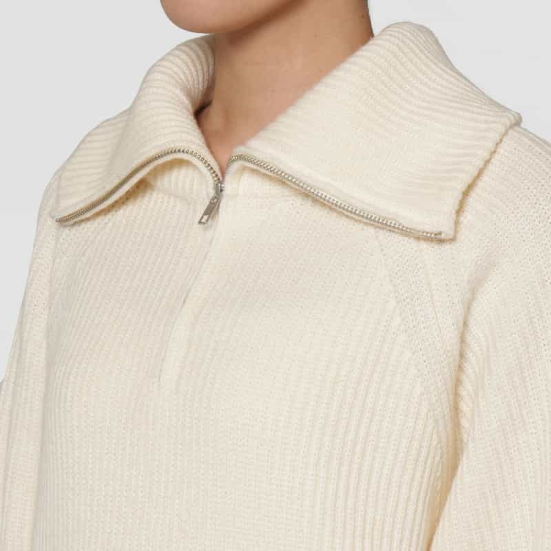 BARNEYS NEW YORK ハーフジップアップ ドライバーズリブニットプルオーバー WHITE