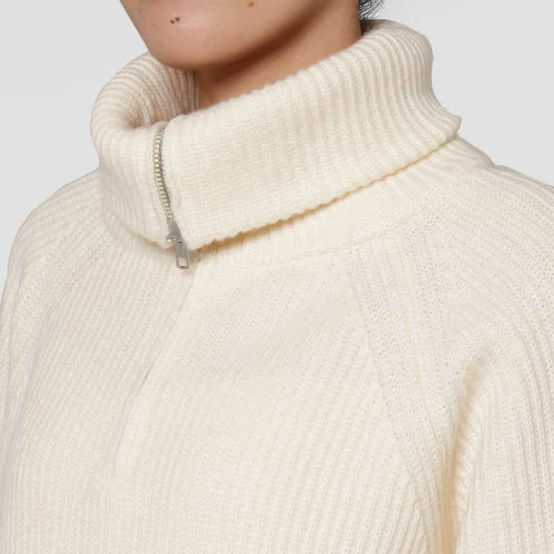 BARNEYS NEW YORK ハーフジップアップ ドライバーズリブニットプルオーバー WHITE