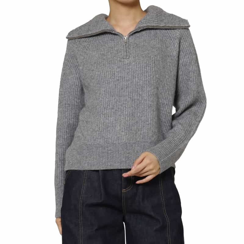 BARNEYS NEW YORK ハーフジップアップ ドライバーズリブニットプルオーバー GRAY