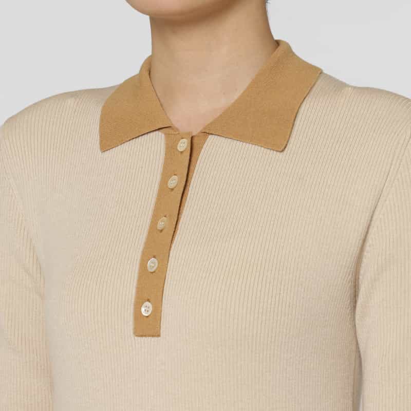 BARNEYS NEW YORK 襟付きニットドレス CAMEL