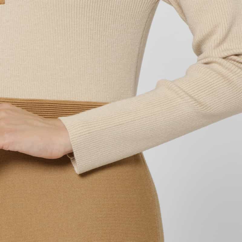BARNEYS NEW YORK 襟付きニットドレス CAMEL