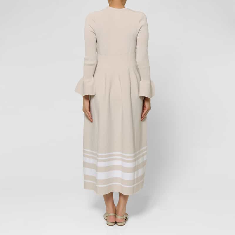 BARNEYS NEW YORK ウォッシャブル フレアスリーブ ランダムラインニットドレス BEIGE