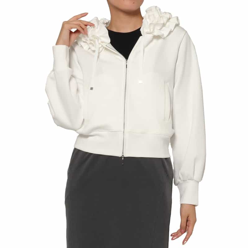 BARNEYS NEW YORK ウォッシャブル ジップアップフリルフーディ WHITE