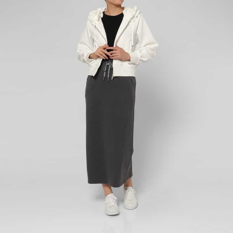 BARNEYS NEW YORK ウォッシャブル ジップアップフリルフーディ WHITE