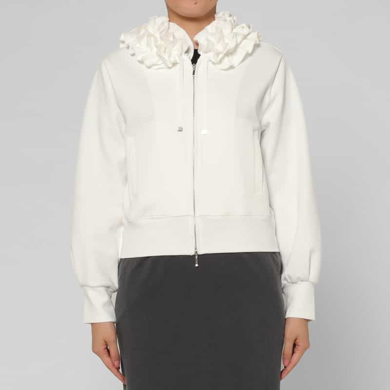 BARNEYS NEW YORK ウォッシャブル ジップアップフリルフーディ WHITE