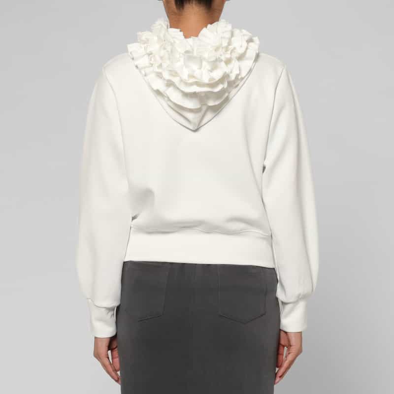 BARNEYS NEW YORK ウォッシャブル ジップアップフリルフーディ WHITE