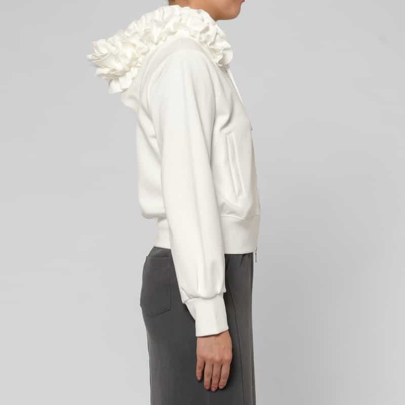 BARNEYS NEW YORK ウォッシャブル ジップアップフリルフーディ WHITE