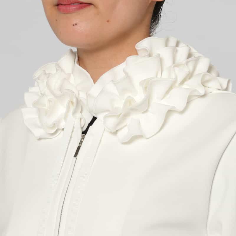 BARNEYS NEW YORK ウォッシャブル ジップアップフリルフーディ WHITE