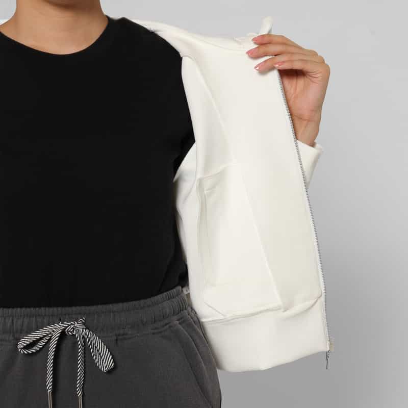 BARNEYS NEW YORK ウォッシャブル ジップアップフリルフーディ WHITE