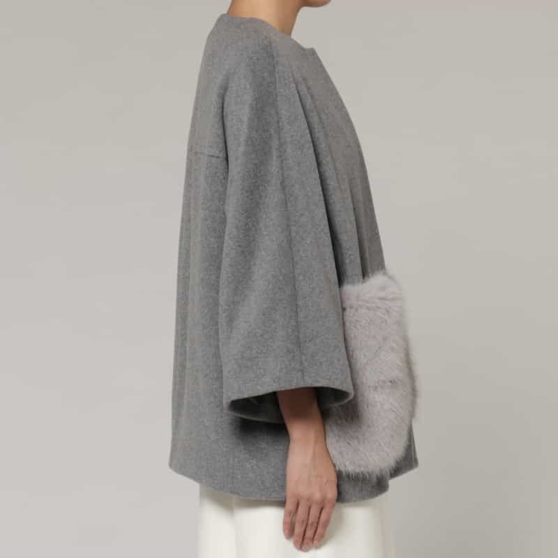 BARNEYS NEW YORK ポケット付き ウールノーカラーコート LIGHT GRAY