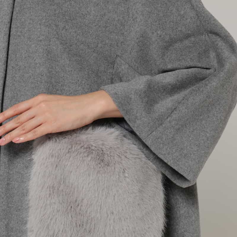 BARNEYS NEW YORK ポケット付き ウールノーカラーコート LIGHT GRAY