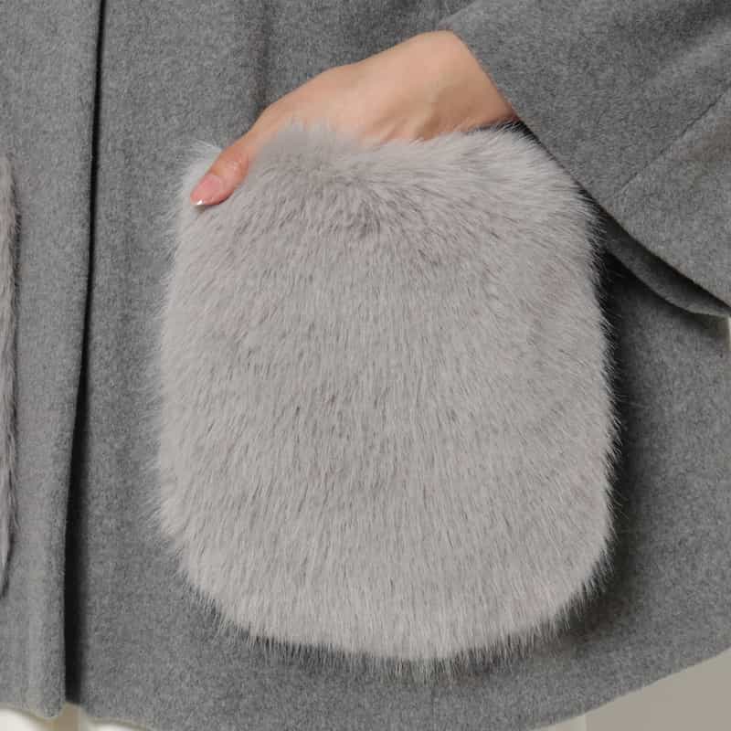 BARNEYS NEW YORK ポケット付き ウールノーカラーコート LIGHT GRAY