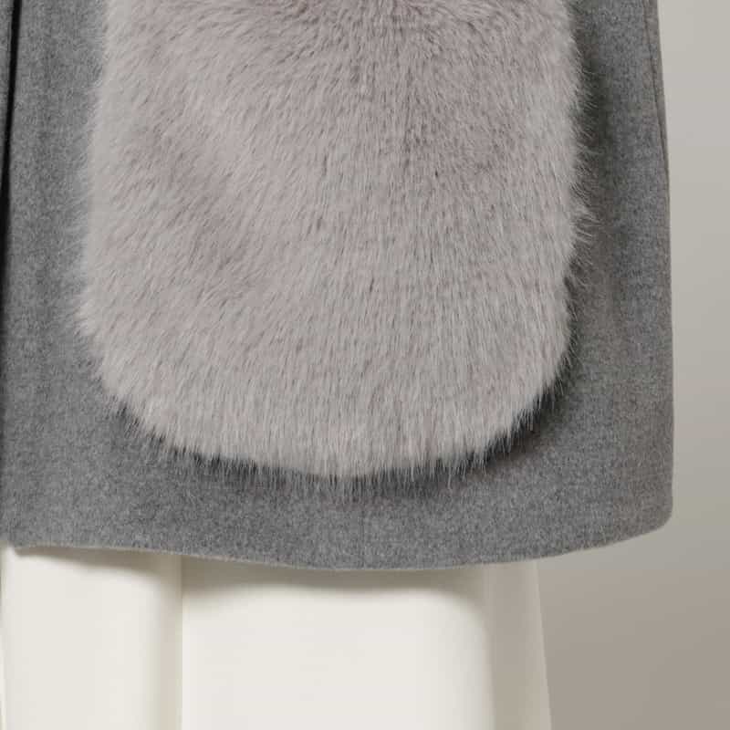 BARNEYS NEW YORK ポケット付き ウールノーカラーコート LIGHT GRAY
