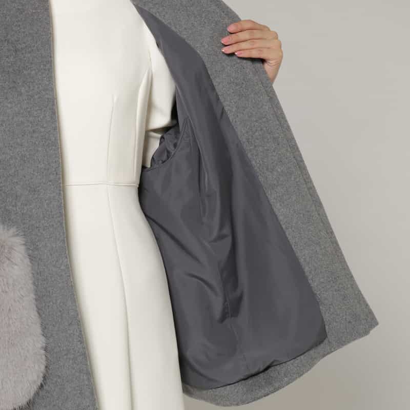 BARNEYS NEW YORK ポケット付き ウールノーカラーコート LIGHT GRAY