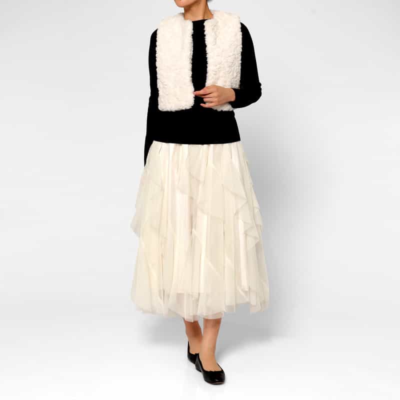BARNEYS NEW YORK フェイクファー ショートジレ OFF WHITE