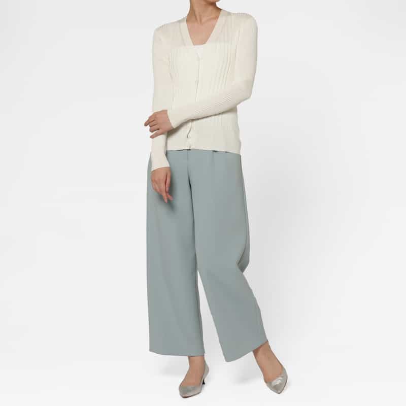 BARNEYS NEW YORK ウールシルク Vネック 16ゲージ リブニットカーディガン WHITE