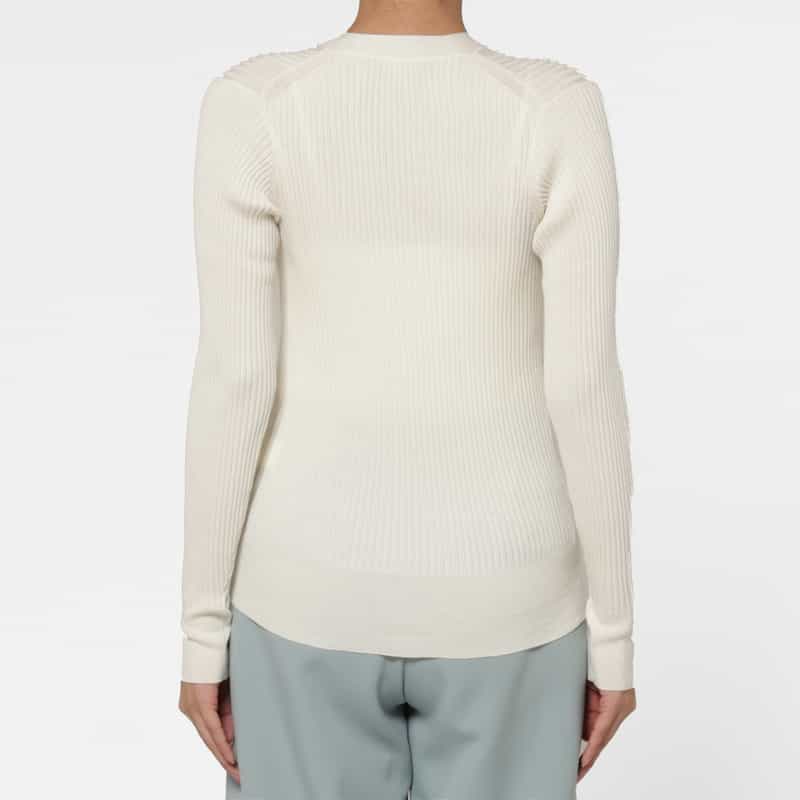 BARNEYS NEW YORK ウールシルク Vネック 16ゲージ リブニットカーディガン WHITE
