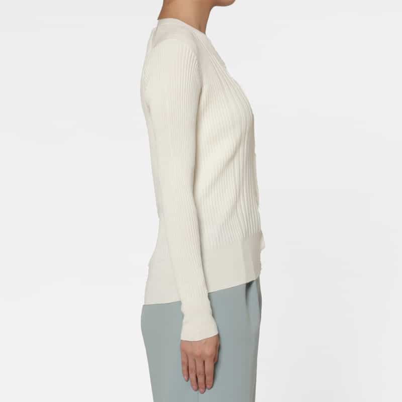 BARNEYS NEW YORK ウールシルク Vネック 16ゲージ リブニットカーディガン WHITE