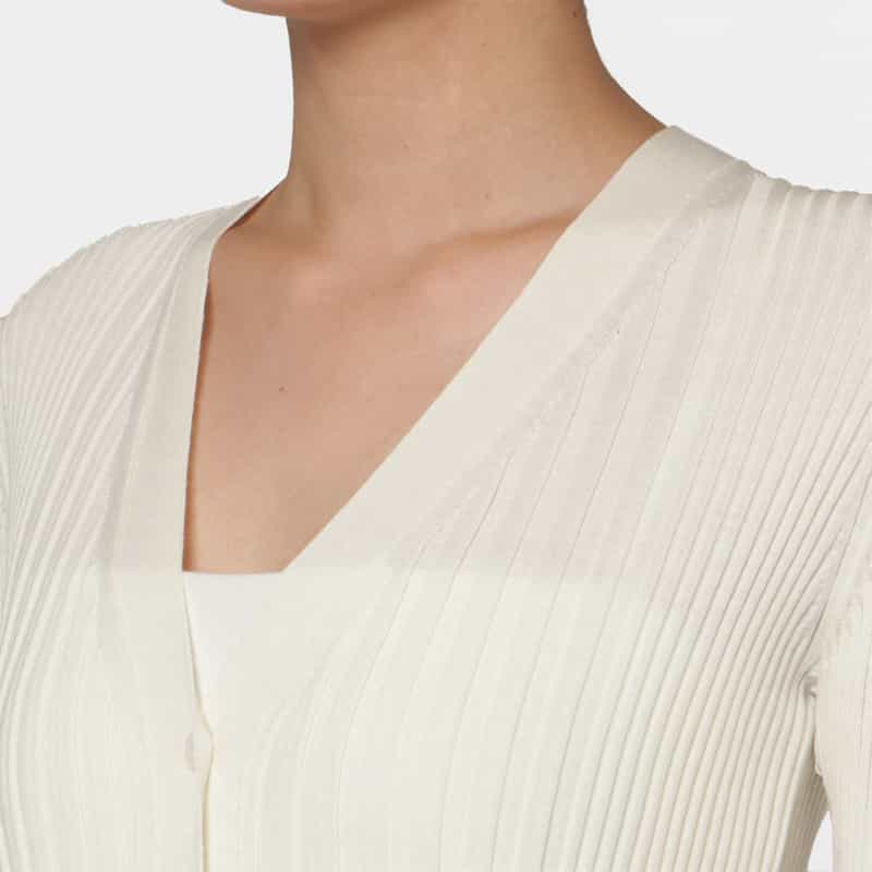 BARNEYS NEW YORK ウールシルク Vネック 16ゲージ リブニットカーディガン WHITE