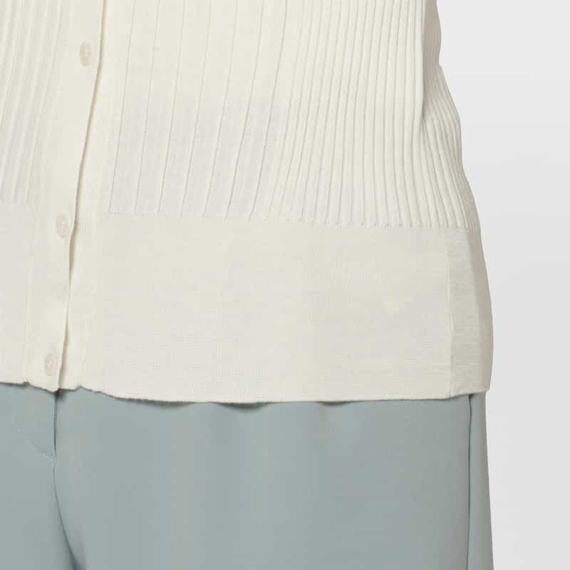 BARNEYS NEW YORK ウールシルク Vネック 16ゲージ リブニットカーディガン WHITE