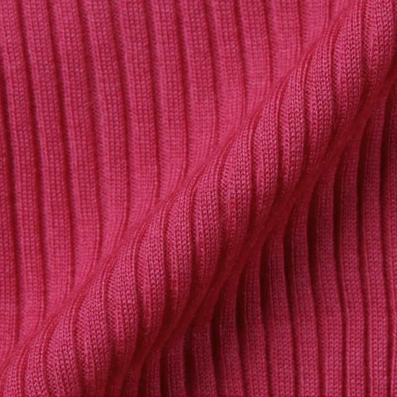 BARNEYS NEW YORK ウールシルク Vネック 16ゲージ リブニットカーディガン FUCHSIA
