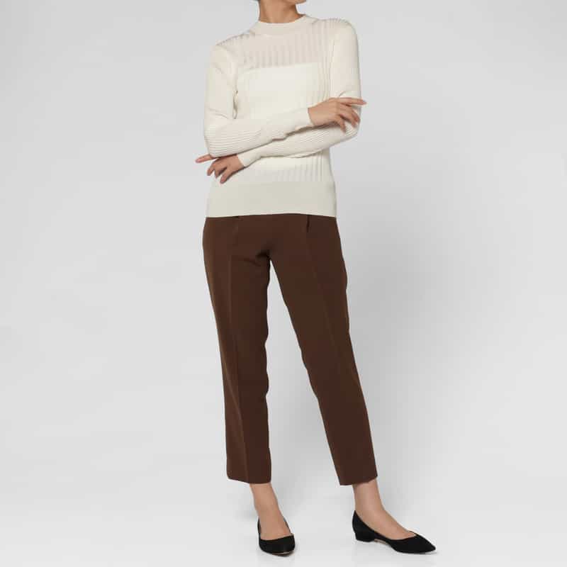 BARNEYS NEW YORK ウールシルク ハイネック 16ゲージ リブニットプルオーバー WHITE