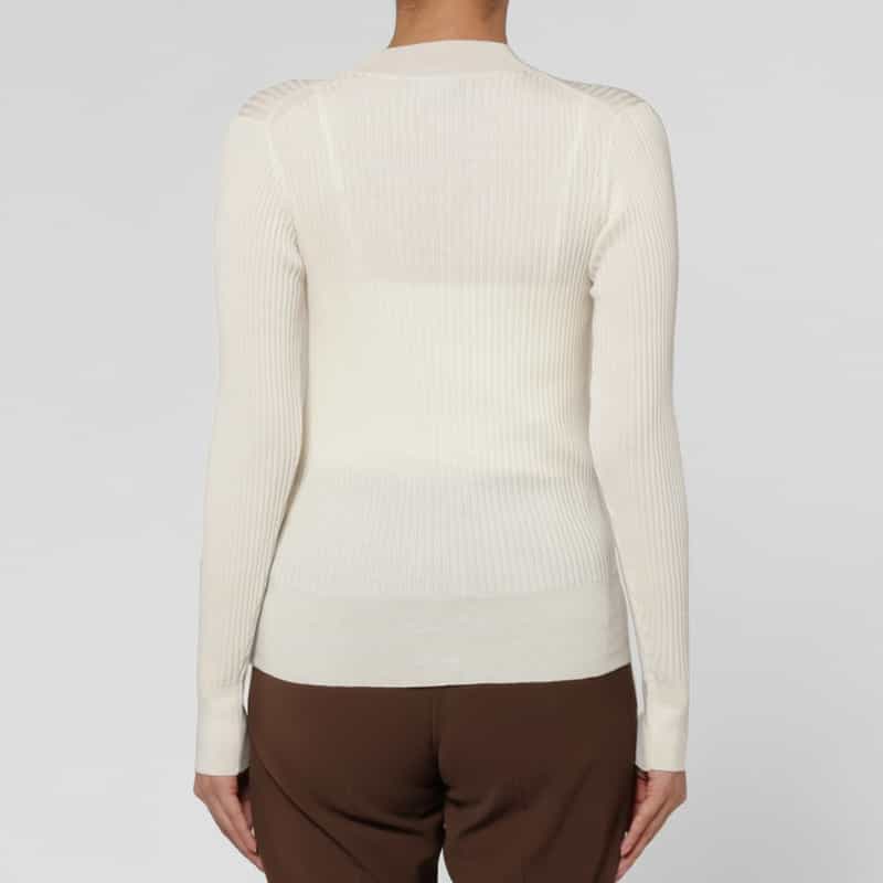 BARNEYS NEW YORK ウールシルク ハイネック 16ゲージ リブニットプルオーバー WHITE