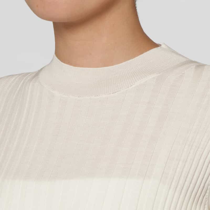 BARNEYS NEW YORK ウールシルク ハイネック 16ゲージ リブニットプルオーバー WHITE