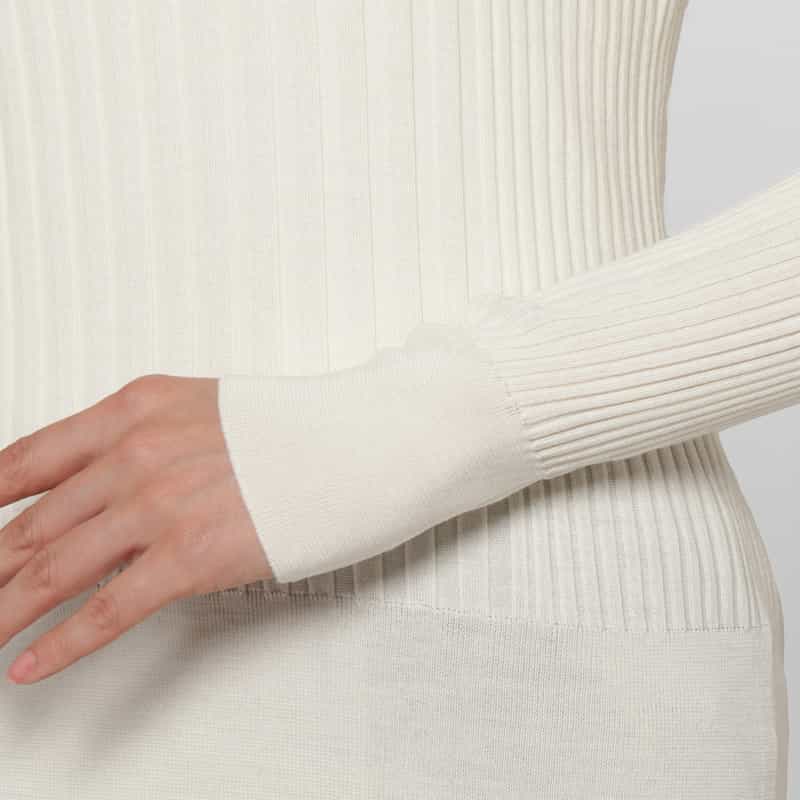 BARNEYS NEW YORK ウールシルク ハイネック 16ゲージ リブニットプルオーバー WHITE