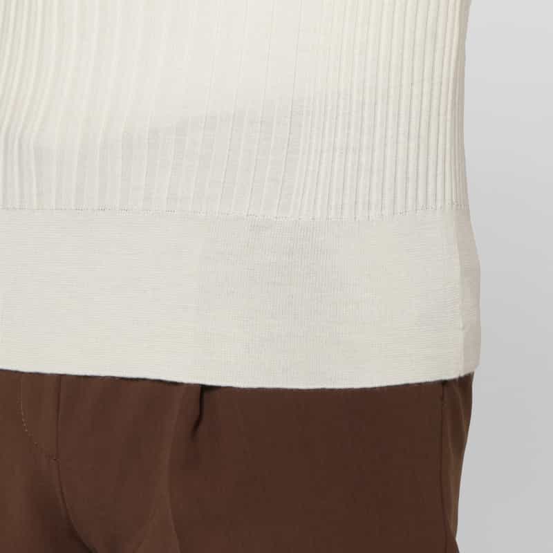 BARNEYS NEW YORK ウールシルク ハイネック 16ゲージ リブニットプルオーバー WHITE