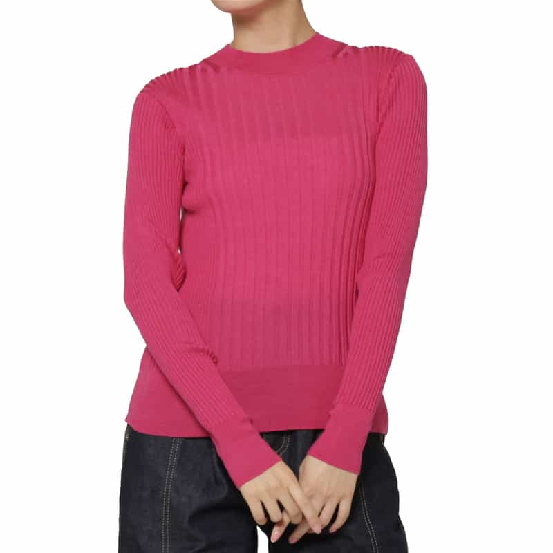 BARNEYS NEW YORK ウールシルク ハイネック 16ゲージ リブニットプルオーバー FUCHSIA