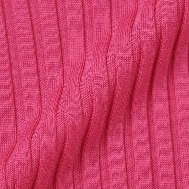 BARNEYS NEW YORK ウールシルク ハイネック 16ゲージ リブニットプルオーバー FUCHSIA