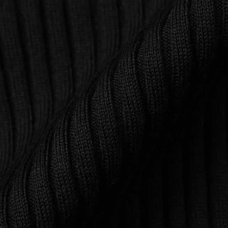 BARNEYS NEW YORK ウールシルク ハイネック 16ゲージ リブニットプルオーバー BLACK