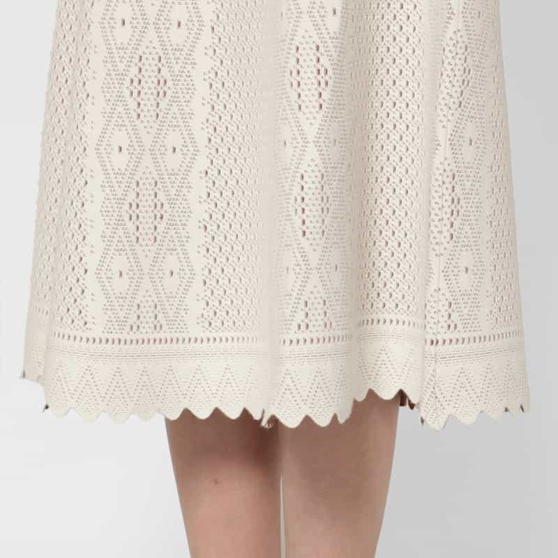 BARNEYS NEW YORK ジャガードニット フレンチスリーブハイネックドレス WHITE