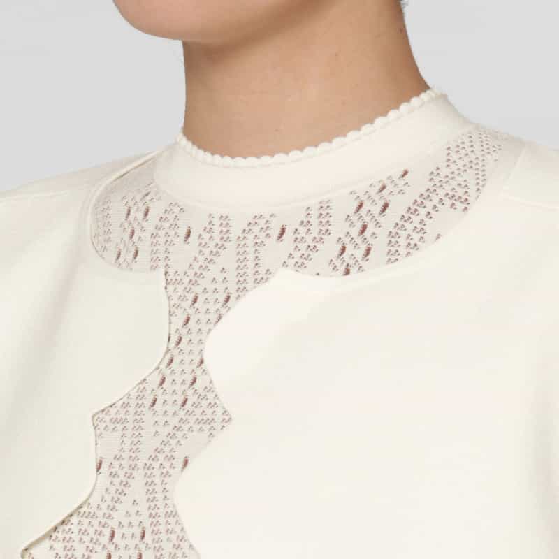 BARNEYS NEW YORK スカラップデザイン ジャカードニットボレロカーディガン WHITE