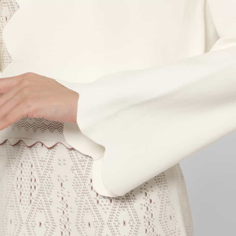 BARNEYS NEW YORK スカラップデザイン ジャカードニットボレロカーディガン WHITE