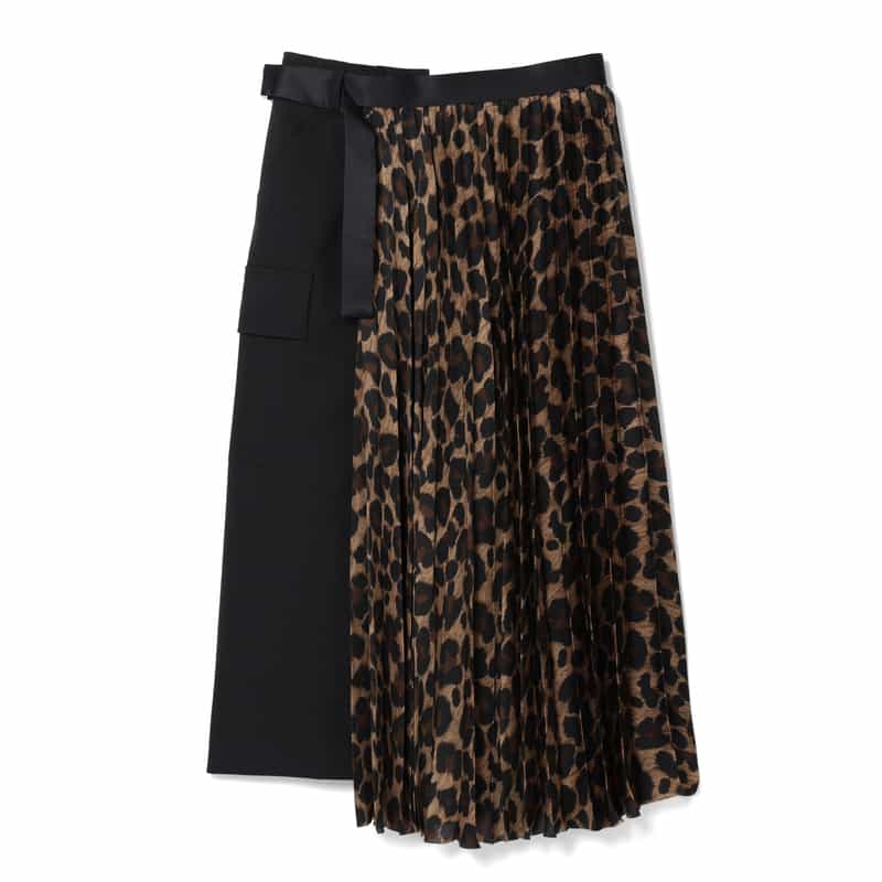 SACAI＜サカイ＞ コンビネーションレオパード柄スーチングスカート