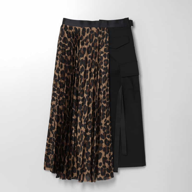 SACAI SACAI＜サカイ＞ コンビネーションレオパード柄スーチングスカート CAMEL