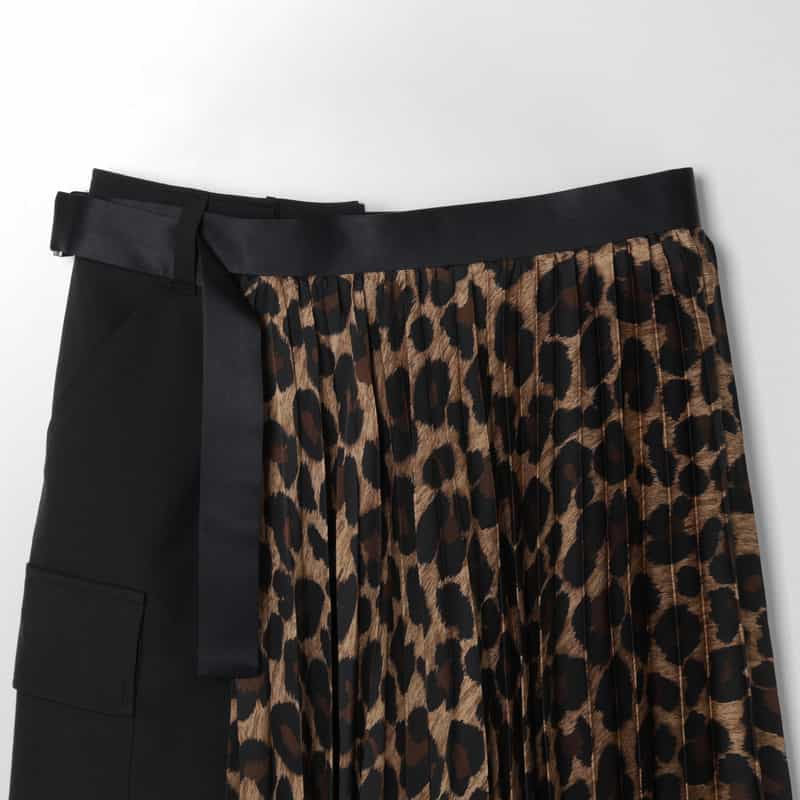 SACAI SACAI＜サカイ＞ コンビネーションレオパード柄スーチングスカート CAMEL