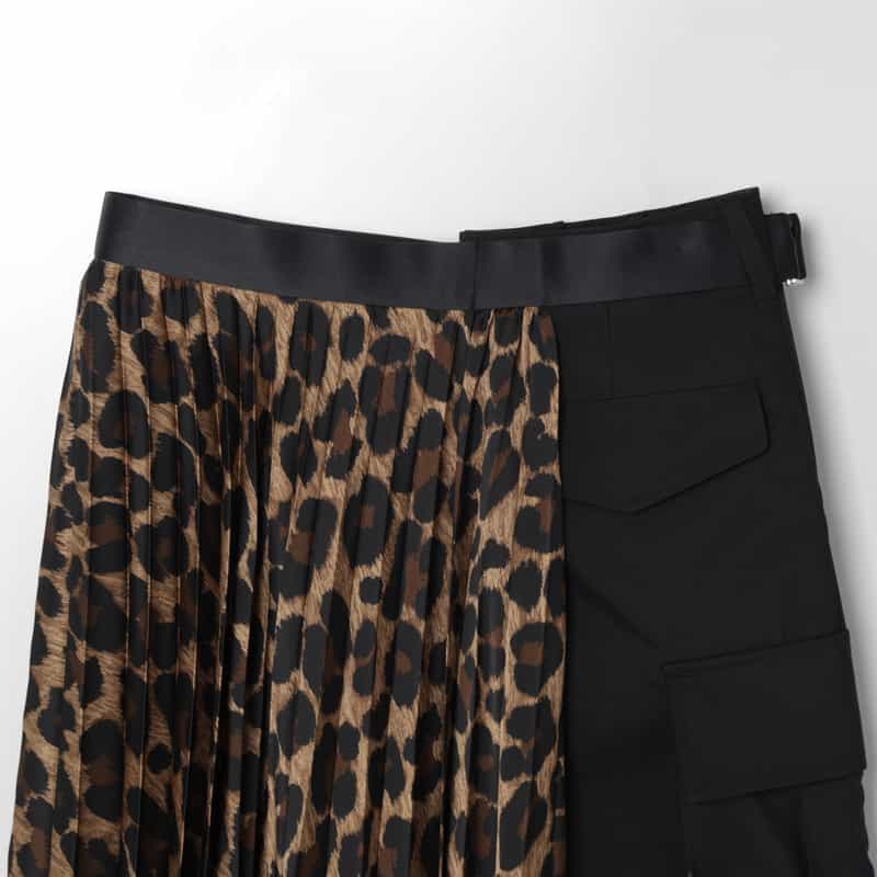 SACAI SACAI＜サカイ＞ コンビネーションレオパード柄スーチングスカート CAMEL