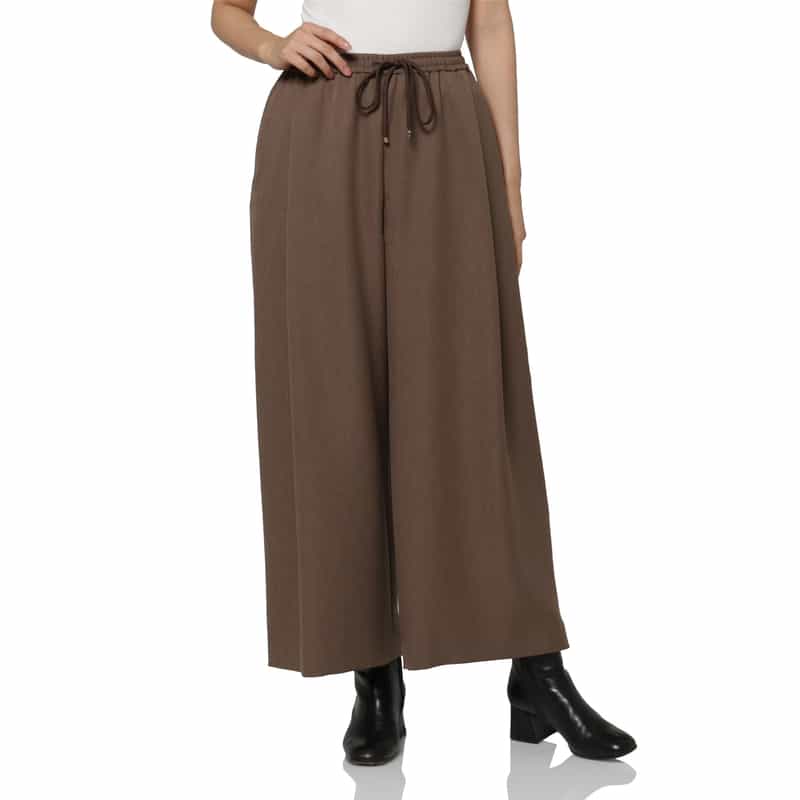 BARNEYS NEW YORK ウォッシャブル ドローストリング ワイドパンツ BROWN
